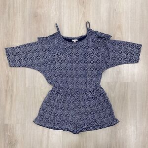 Ella Moss Girls Cold Shoulder Romper, Blue Print, Size 10